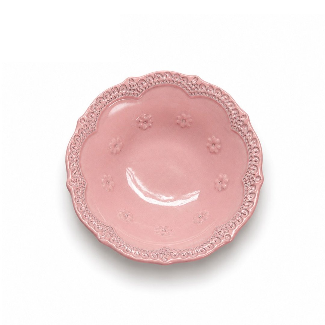 意大利 VBC casa 手工浮雕蕾丝系列 13cm 小圆碗 粉红色 - 浅碟/小碟子 - 陶 粉红色