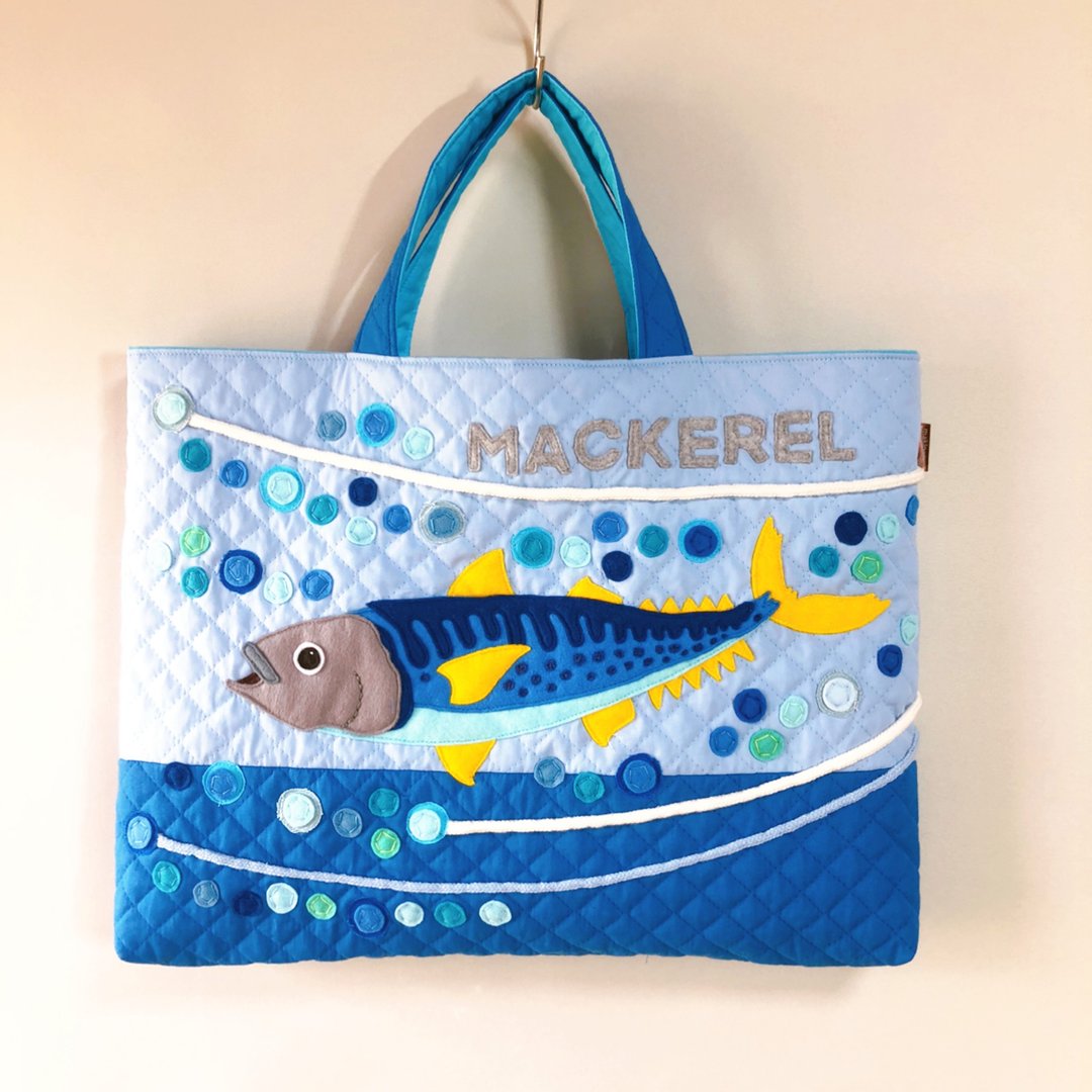 【For the Fish Enthusiast!】Lesson Bag - Mackerel (Sky Blue/Blue) Appliqué/Quiltin - 其他 - 棉 蓝色
