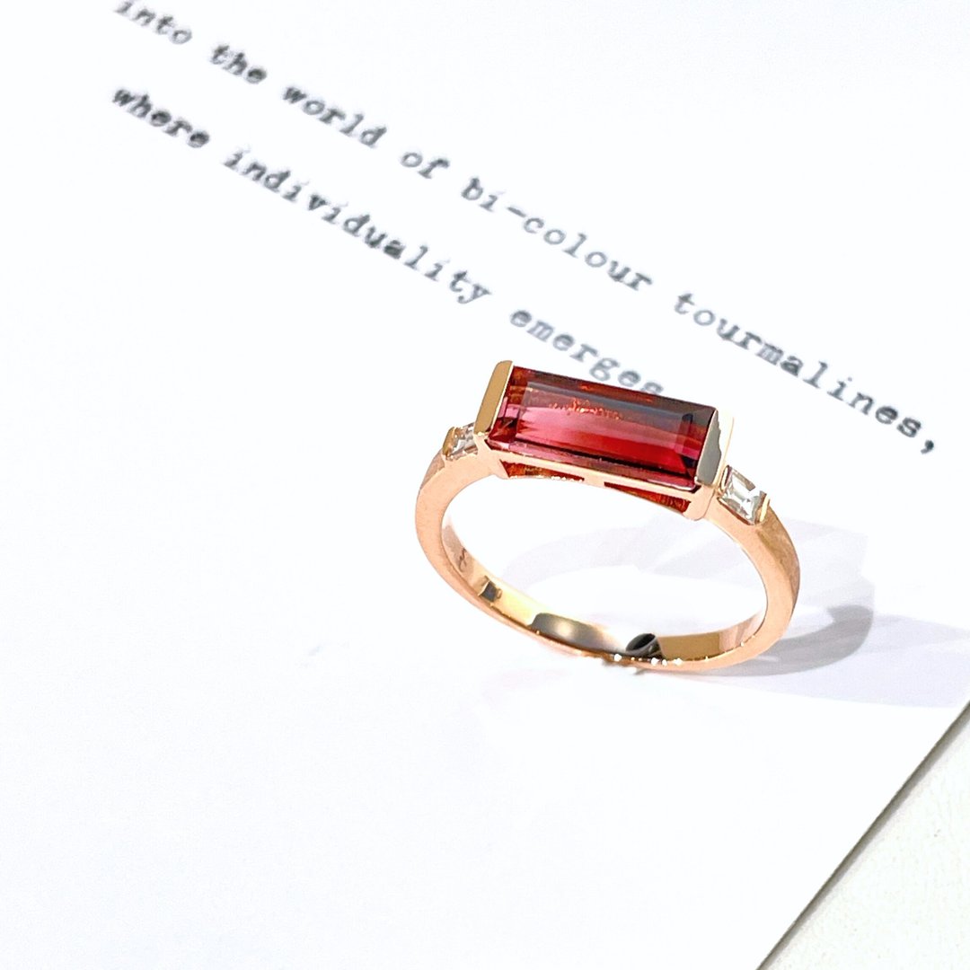 The Classic  -  天然莓红渐变双色碧玺 (1.59ct) 18k玫瑰金钻戒 - 戒指 - 贵金属 粉红色