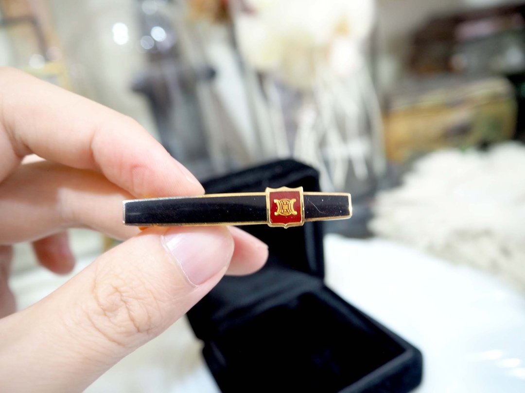 CELINE LOGO PAT纯银镀金领带夹领呔夹 日本高级二手古着珠宝首饰 - 领带/领带夹 - 纯银 金色
