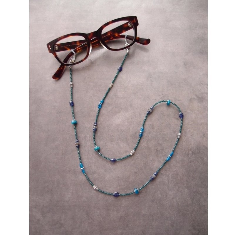 【Glasses Code】蓝绿色 2way 眼镜绳/项链两用 眼镜链 - 项链 - 宝石 蓝色