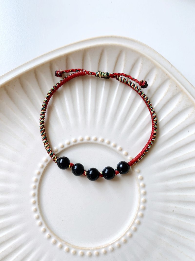 大黑曜石*5 粗绳 金刚结 / 男生礼物 生活中最好的守护石 - 手链/手环 - 其他材质 白色