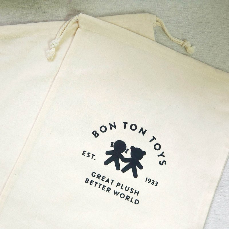 BON TON TOYS品牌限定束口袋 - 束口袋双肩包 - 棉．麻 白色