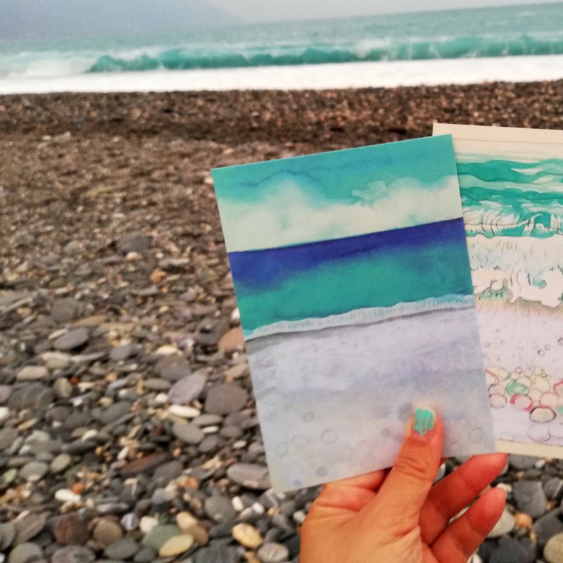 Liuyingchieh 移动记 海洋 七星潭 明信片 花莲海岸渐层 旅行写生 - 卡片/明信片 - 纸 蓝色