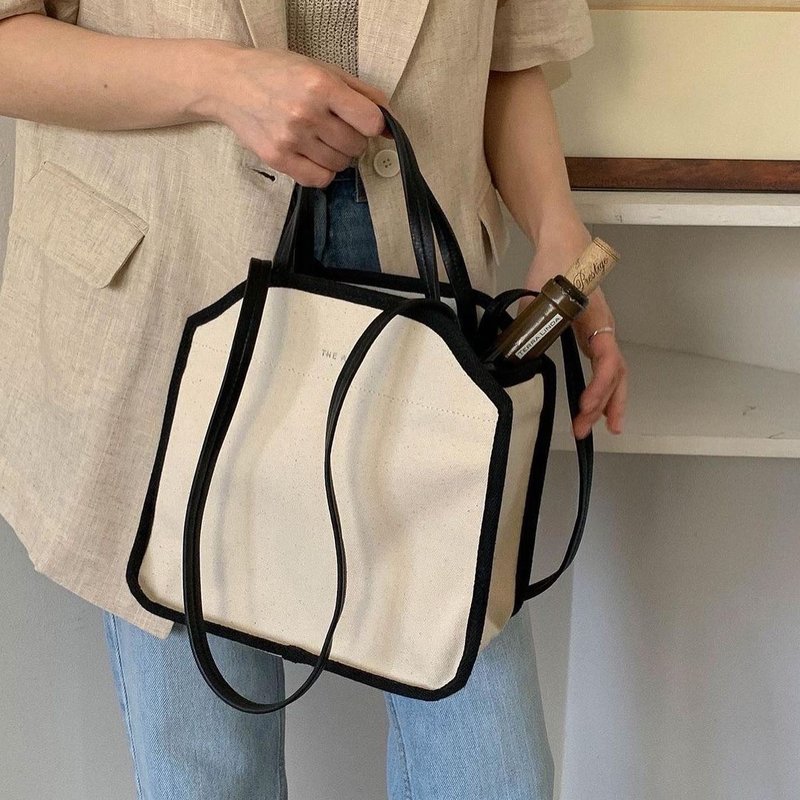 韩国 The Ally | MOND BAG (附小袋)| 中 | 黑色 | 手袋 单肩包 - 手提包/手提袋 - 棉．麻 黑色