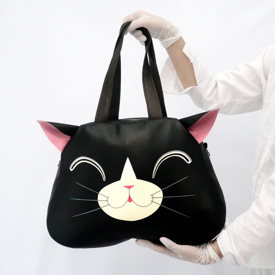 Black Cat shoulder bag, laptop bag, large bag for animal lovers. - 电脑包 - 人造皮革 黑色