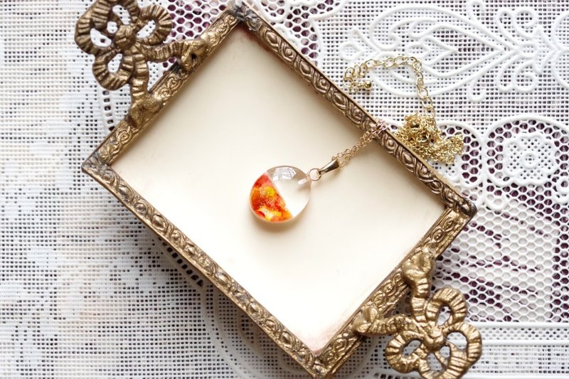 树脂艺术 双色椭圆形坠饰・落阳 - 项链 - 树脂 橘色