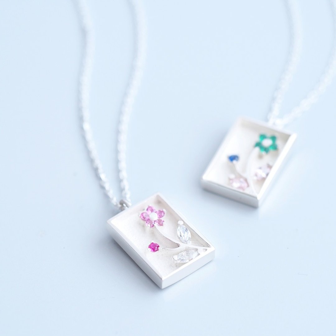 Flower Frame Necklace Silver 925 - 项链 - 其他金属 多色