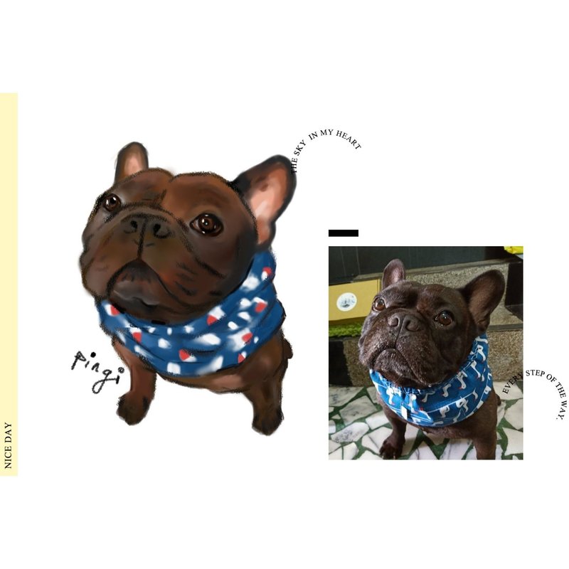 宠物狗画像肖像画毛孩似颜绘(法斗/黑虎斑/黑法斗/奶油/FRENCH - 喜帖 - 其他材质 黑色