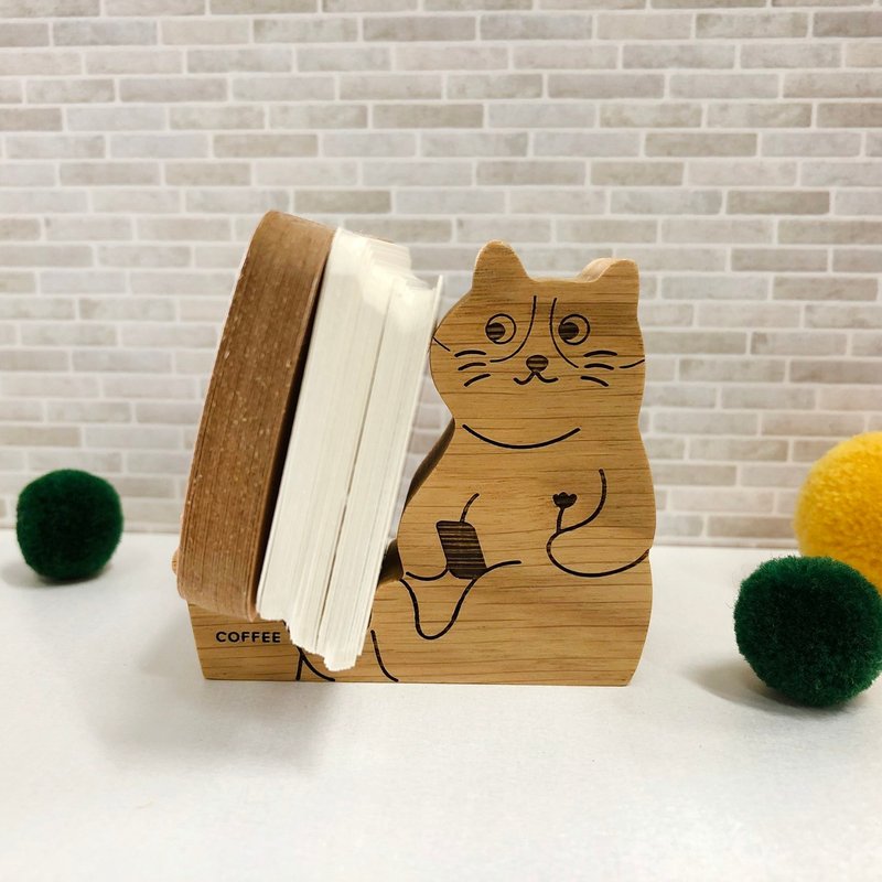 咖啡馆猫厚片手机座 白橡木 - 手机座/防尘塞 - 木头 咖啡色