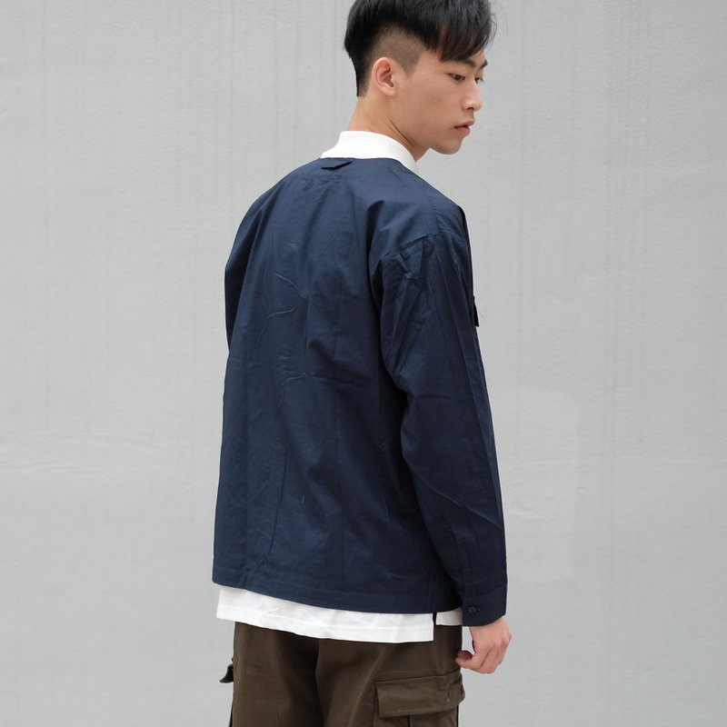 圆领衬衫外套/情侣/简约/秋冬 - 男装衬衫 - 棉．麻 白色