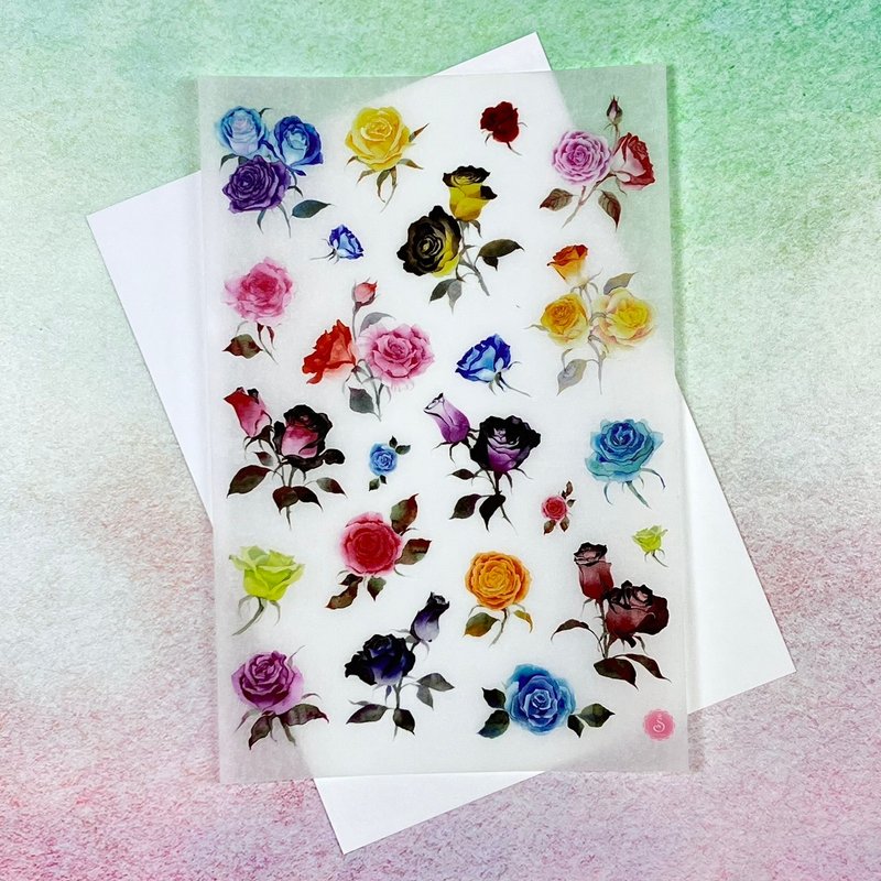 转印贴紙 玫瑰花 - 贴纸 - 纸 多色