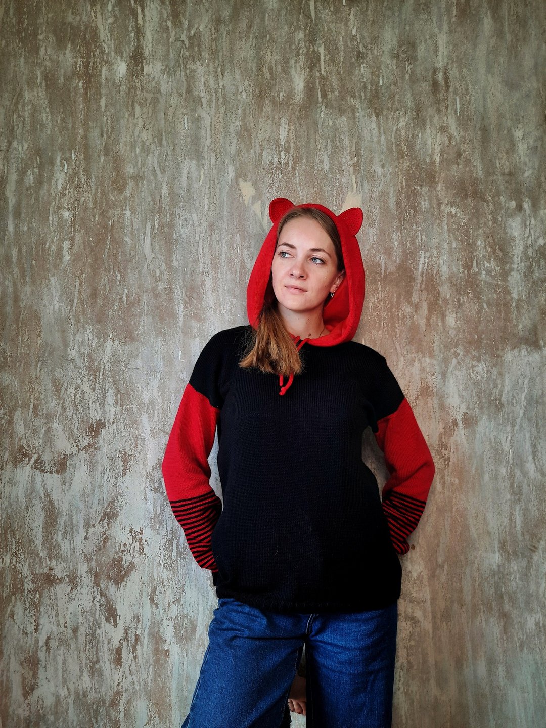 Cat ears hoodies colorblock , handmade hoodie - 女装针织衫/毛衣 - 其他材质 
