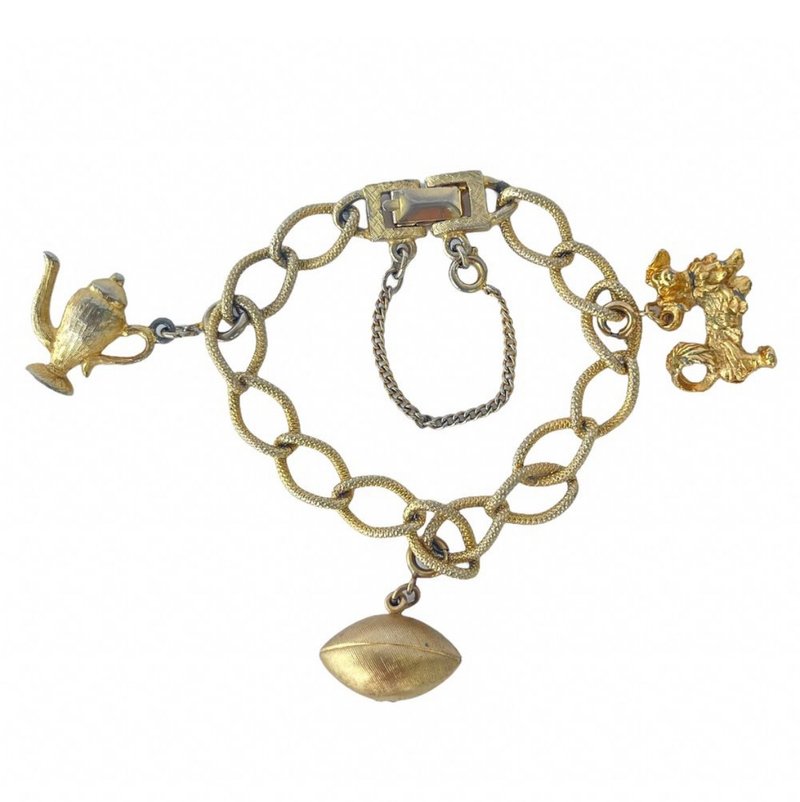 复古串饰手链 Cellini by Coro 镀金垂坠吊饰 稀有小狗 礼物推荐 - 手链/手环 - 其他金属 金色