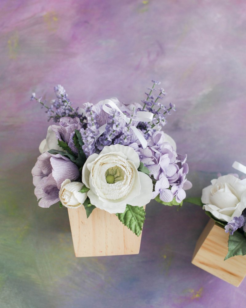 SWEET RAPUNZEL - Artificial Paper Flowers Wooden Table Pot - 香薰/精油/线香 - 纸 紫色