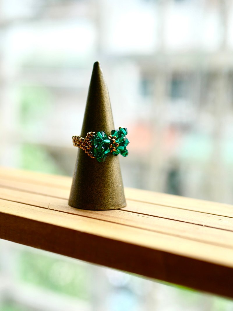 施华洛世奇水晶珠戒指 缎带 绿色 - 戒指 - 塑料 绿色