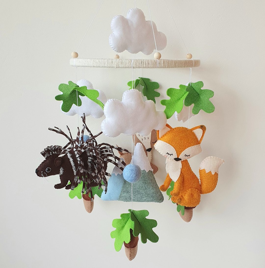 Woodland baby mobile, forest mobile, nursery woodland animals, new baby gift - 玩具/玩偶 - 环保材料 