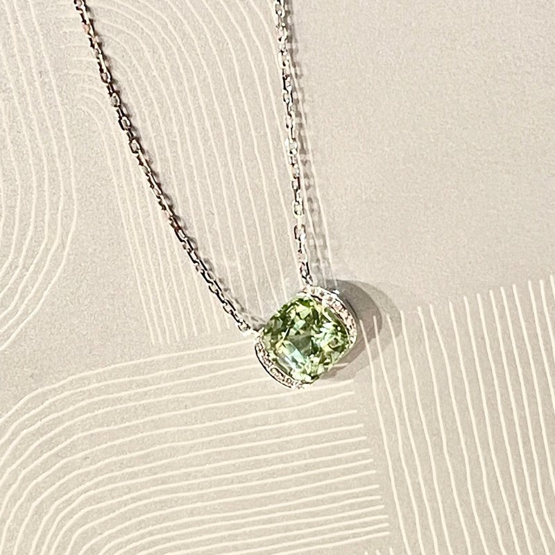 The Bracket - 天然薄荷绿色碧玺 (2.95ct) 18k白金钻石项链 - 项链 - 贵金属 银色