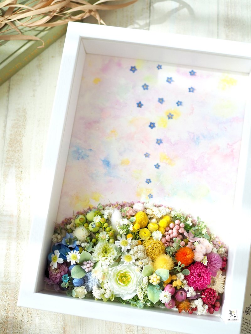 [特殊场合庆祝、生日、沙龙装饰] 永生花、干燥花、水彩画、混合媒介花痴框、彩虹花痴、A4尺寸 - 干燥花/捧花 - 植物．花 多色