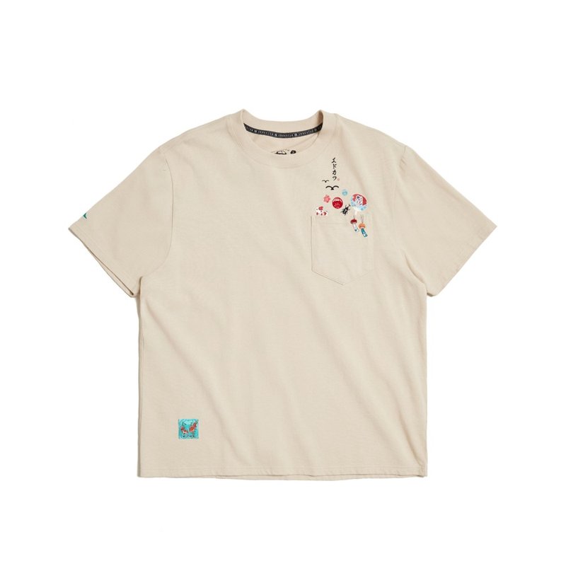 江户胜 日系 男装 口袋夏祭小物短袖T恤(浅卡其)#上衣 - 男装上衣/T 恤 - 棉．麻 卡其色