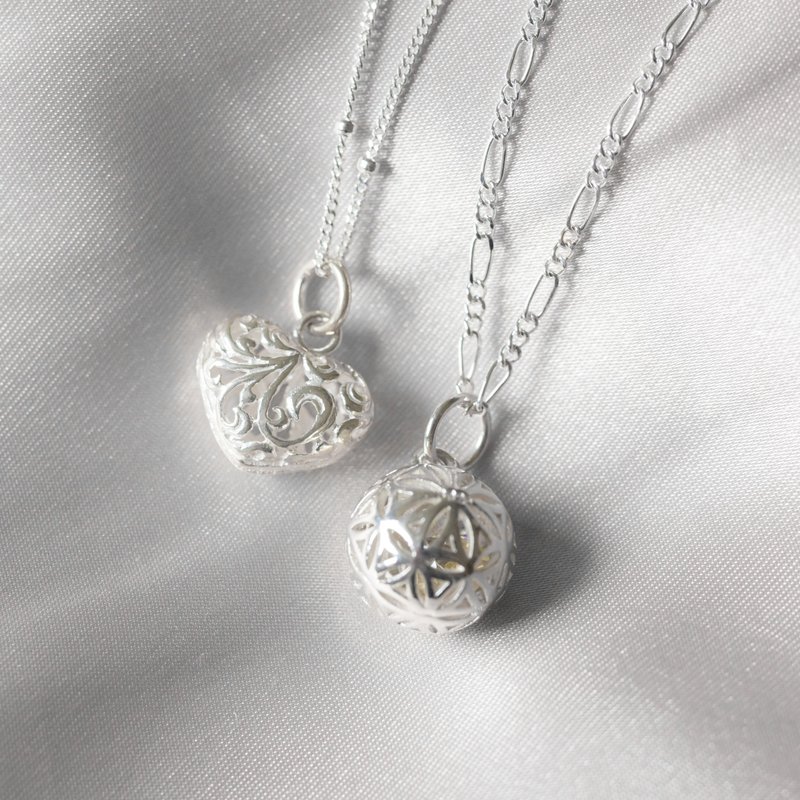 925纯银 立体镂空爱心/花球项链 锁骨链 生日礼物 情人节礼物推荐 - 项链 - 其他金属 银色