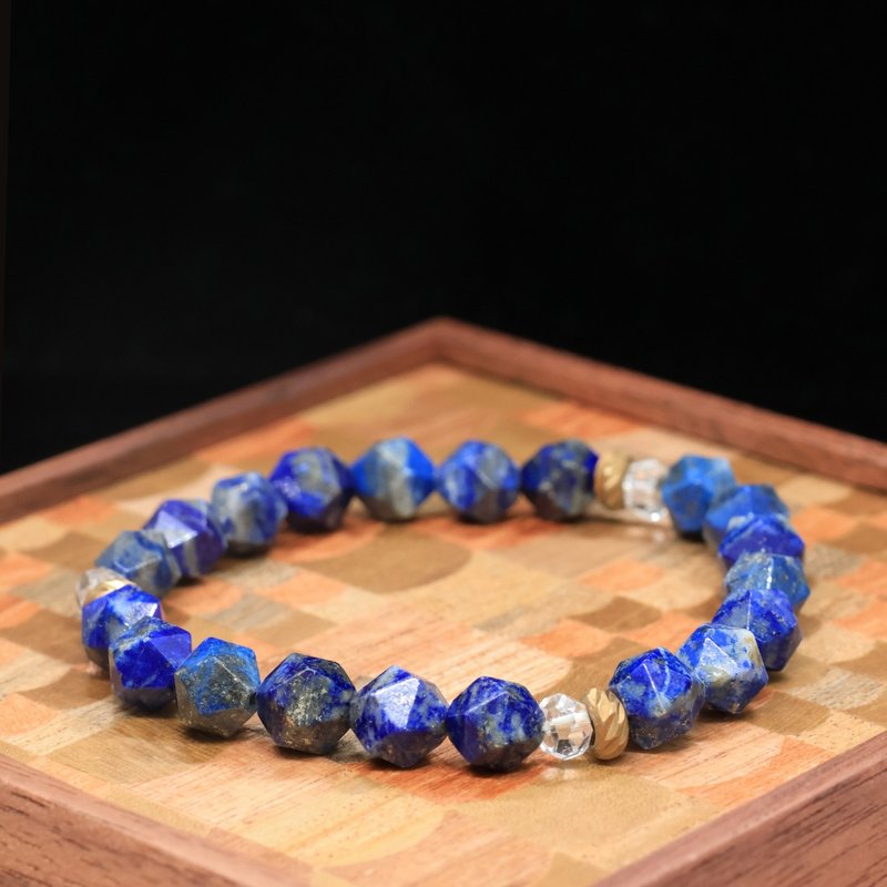【群青/Persian Blue】自带金箔青金石角珠 | 天然石 水晶手链 - 手链/手环 - 水晶 