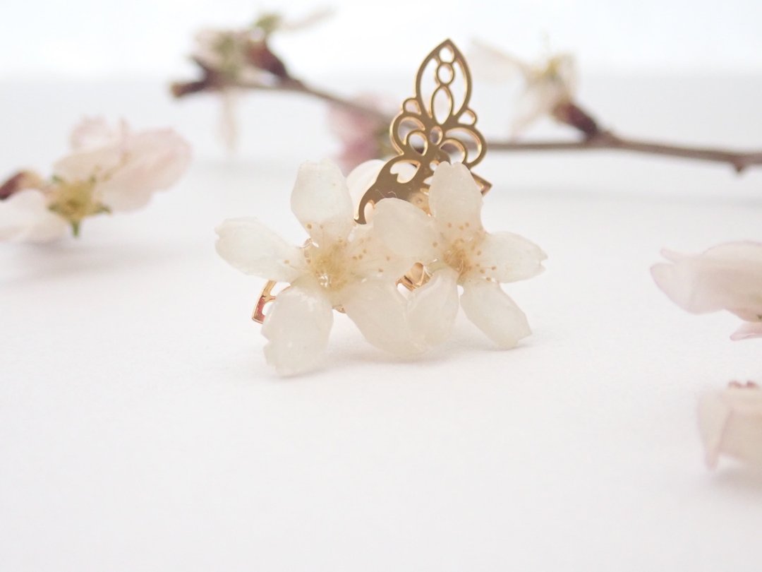 Keio Sakura Fashionable Ear Cuff for One Ear - 耳环/耳夹 - 植物．花 粉红色