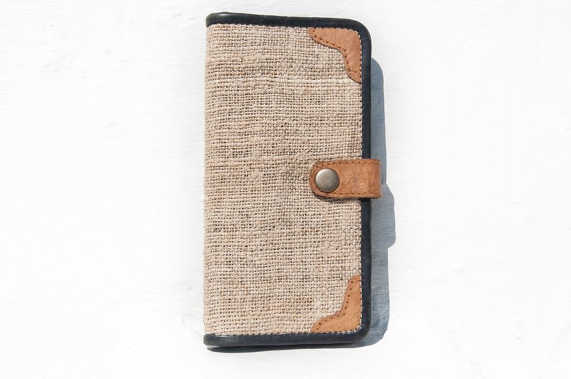 手工棉麻皮夹 编织拼接皮革长夹 长皮夹 零钱包 编织皮夹 -植物染 - 皮夹/钱包 - 棉．麻 卡其色