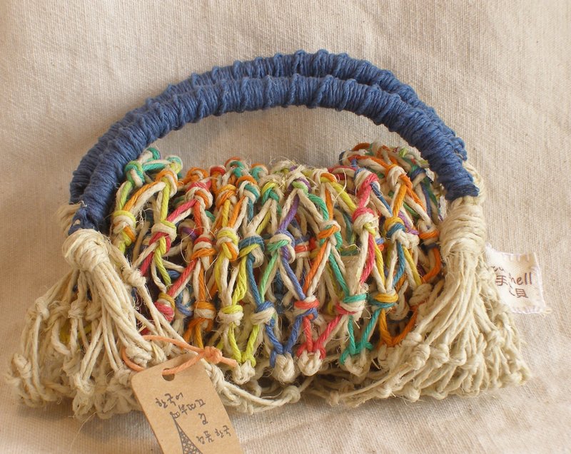 Sea Shell 手工袋－原麻色＋彩虹色混搭  /环保袋/酒袋/保温瓶／饮料 - 收纳用品 - 棉．麻 多色