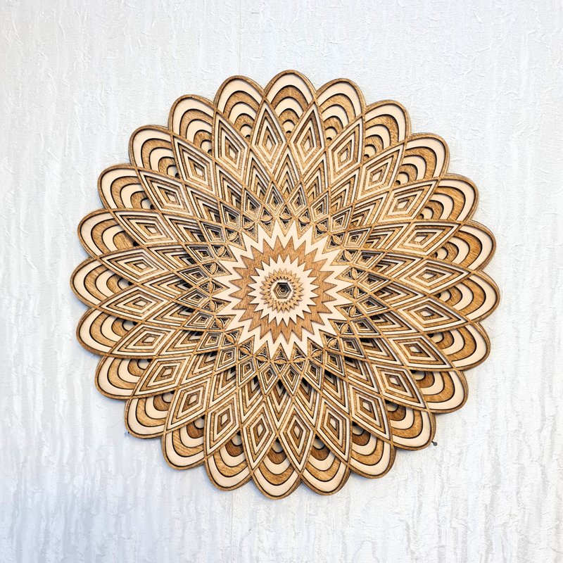 曼陀罗墙饰精神装饰 3d 多层花木莲花瑜伽脉轮 - 墙贴/壁贴 - 木头 咖啡色