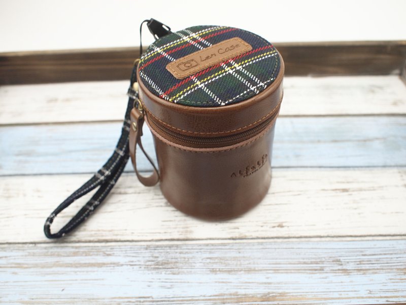 旅行相机镜头保护套(英伦风蓝绿色格子) - 相机包/相机袋 - 真皮 绿色