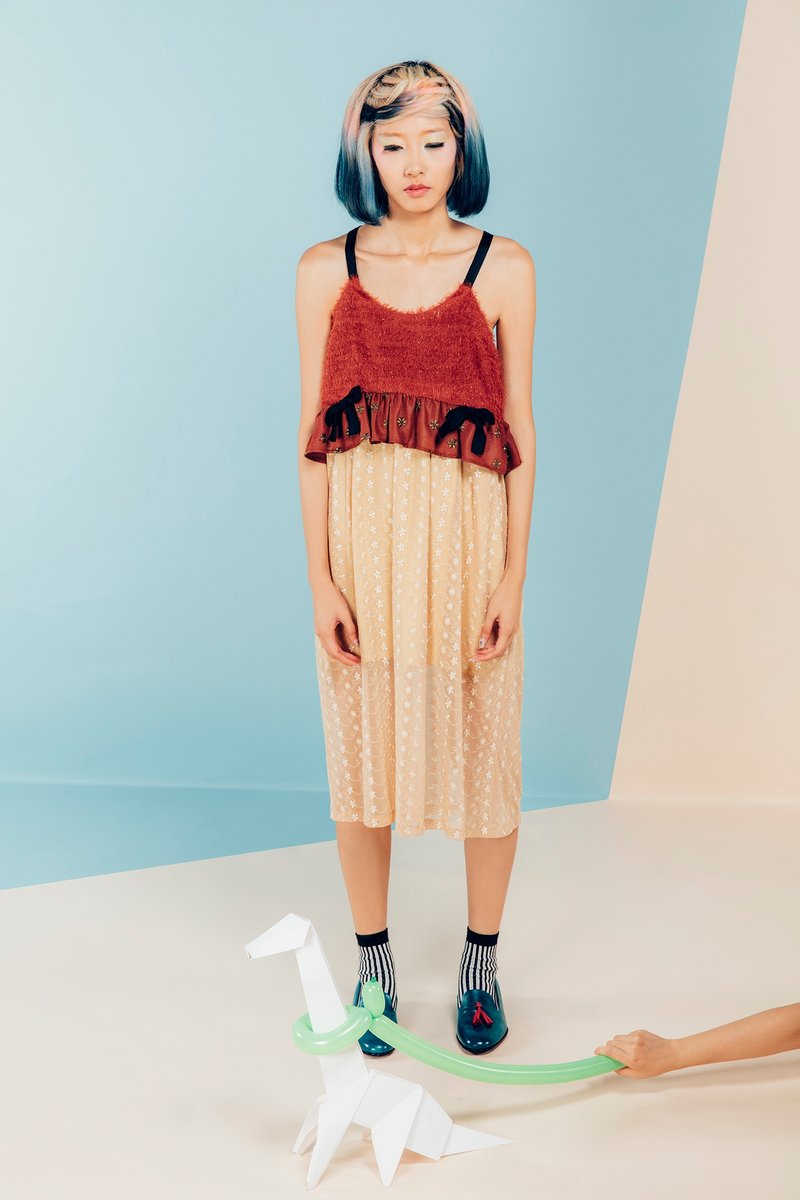 moi non plus 花艺包装雪纺洋装 - 茶红色款 - 洋装/连衣裙 - 聚酯纤维 咖啡色