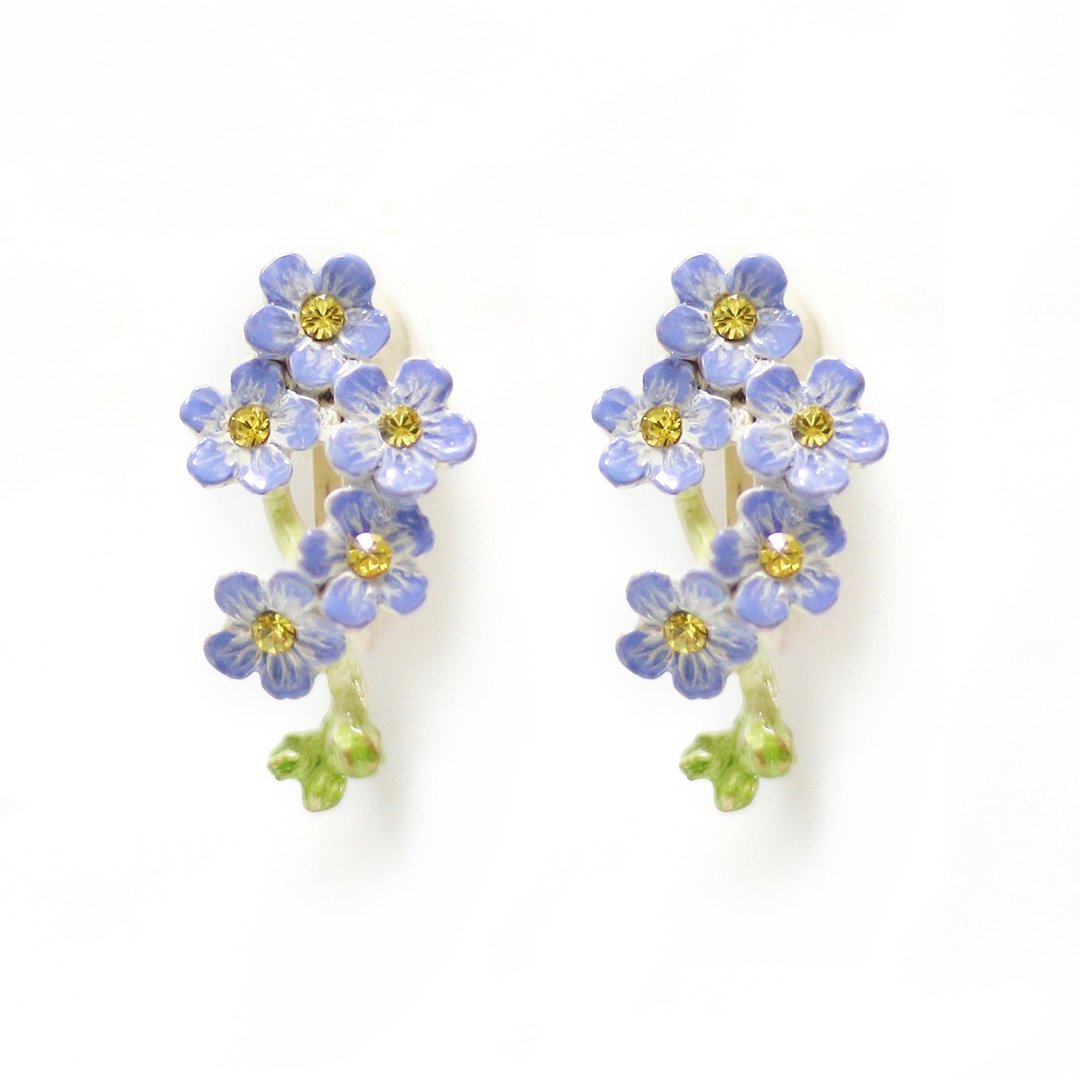 勿忘草耳环 Forget me not ClipEarrings EA122 - 耳环/耳夹 - 其他金属 紫色