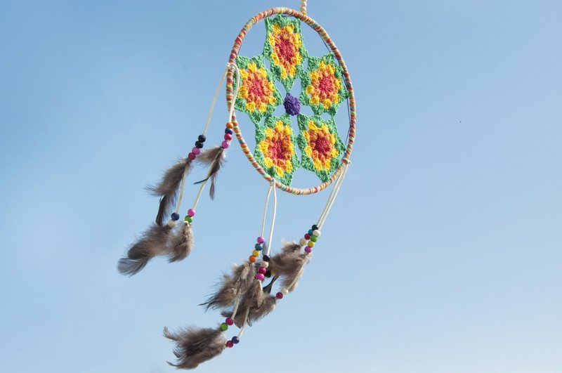 手工限量 情人节礼物 母亲节礼物 生日礼物 民族风 boho 手工编织棉麻彩虹色捕梦网吊饰dream Cather / 手工蕾丝捕梦网- 花朵蕾丝彩虹21cm  - 摆饰 - 棉．麻 多色
