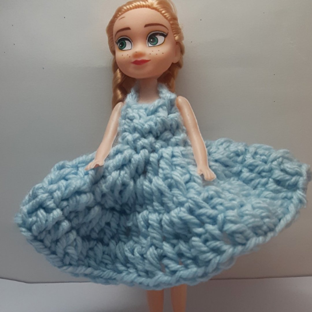 Blue Crochet Doll Dress, small, cute, suitable as a gift or collectible - 玩偶/公仔 - 其他材质 蓝色
