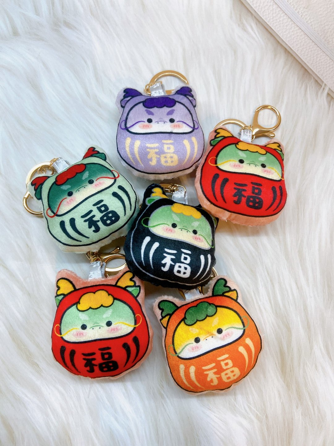 PJ手作【福龙献瑞】 啾啾吊饰/钥匙圈/书包挂饰 - 钥匙链/钥匙包 - 棉 橘色