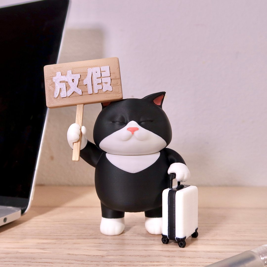 放假猫咪，旅行猫猫，办公室摆设  - 模型/摆设/摆饰/手办/3D 打印 - 玩偶/公仔 - 塑料 黑色