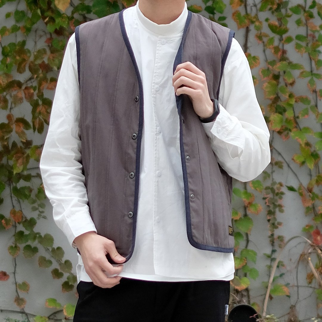 双面夹棉背心 Quilted Vest/情侣服/简约/秋冬/工装/外套 - 男装外套 - 棉 卡其色