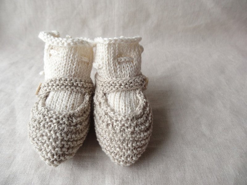 6M ~ ● Organic ● strap shoes baby bootie set 234 - 满月礼盒 - 棉．麻 