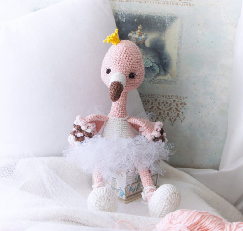 Pink Flamingo, Ballerina Doll, Cute Bird Toy, Stuffed Animal Doll, Toddlers Girl - 玩具/玩偶 - 棉．麻 粉红色