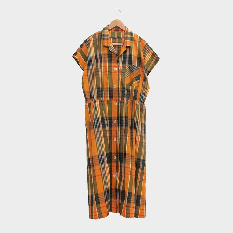 │moderato│柠檬沙拉格纹古着洋装｜微瑕│复古女孩.伦敦.欧洲文艺 - 洋装/连衣裙 - 纸 橘色