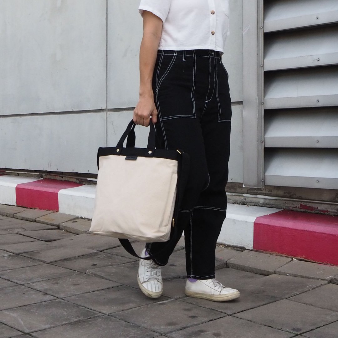 TWO TONE - Canvas Bag + 11inch Tablet Compartment, Cotton, Crossbody, Off White - 其他 - 棉 白色