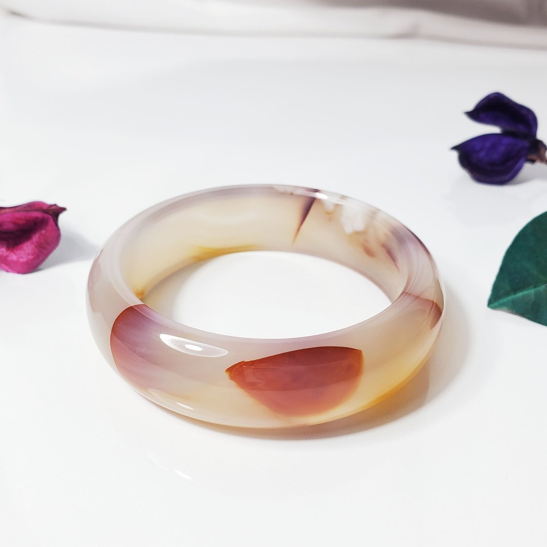 天然 樱花玛瑙 玉瓍 花瓣 普普风 富贵 招财 手镯 19cm 单品 - 手链/手环 - 宝石 红色