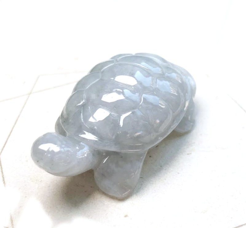 【吉祥·长寿】冰种翡翠乌龟摆饰摆件 | 天然缅甸 A 货翡翠 | 送礼 - 吊饰 - 玉石 白色