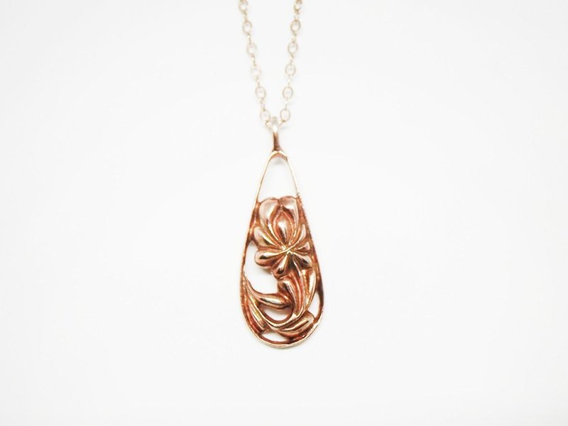 匈牙利刺绣郁金香坠饰项链（玫瑰金版本） - 项链 - 其他金属 粉红色