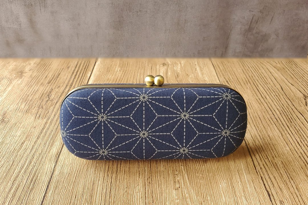 麻叶款 眼镜盒 口金盒 笔盒 口金眼镜盒 台湾布 - 眼镜盒/眼镜布 - 棉 