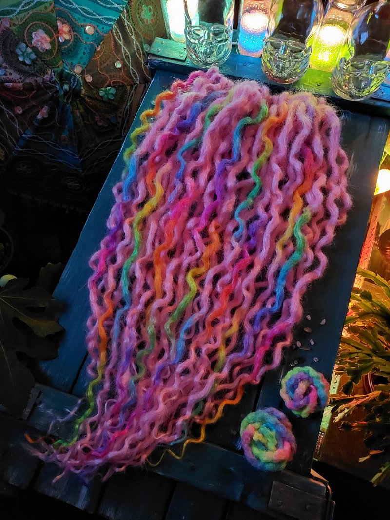 粉红彩虹编发，柔软波浪人造发束，节庆造型 - 发饰 - 其他材质 粉红色