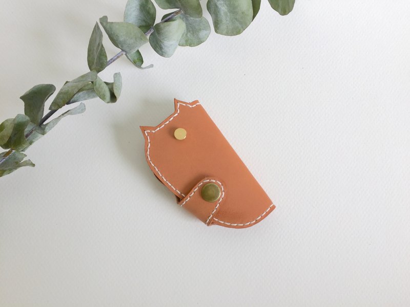 毕业礼物 vespa猫咪造型钥匙包 皮革手工缝制 - 钥匙链/钥匙包 - 真皮 咖啡色