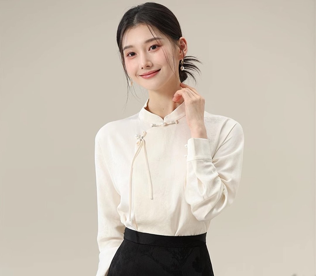 新中式中国风 盘扣提花缎面醋酸 上衣/半裙 - 女装上衣 - 其他材质 白色