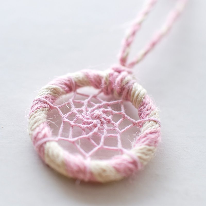 迷你捕梦网 - 麻绳(白+粉红) - 包包吊饰 交换礼物 - 吊饰 - 其他材质 